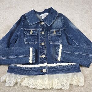 Chasing Fireflies Girls Denim Jacket Lace‎ Trim Ruffle Bottom Blue Size 8